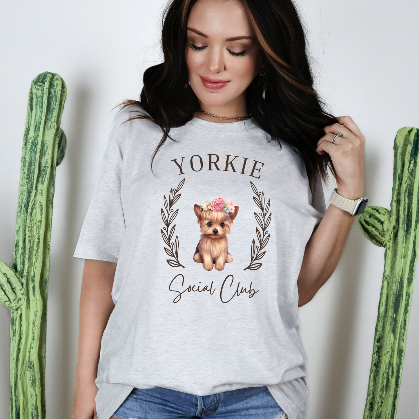 Yorkie Floral Social Club Graphic Tee