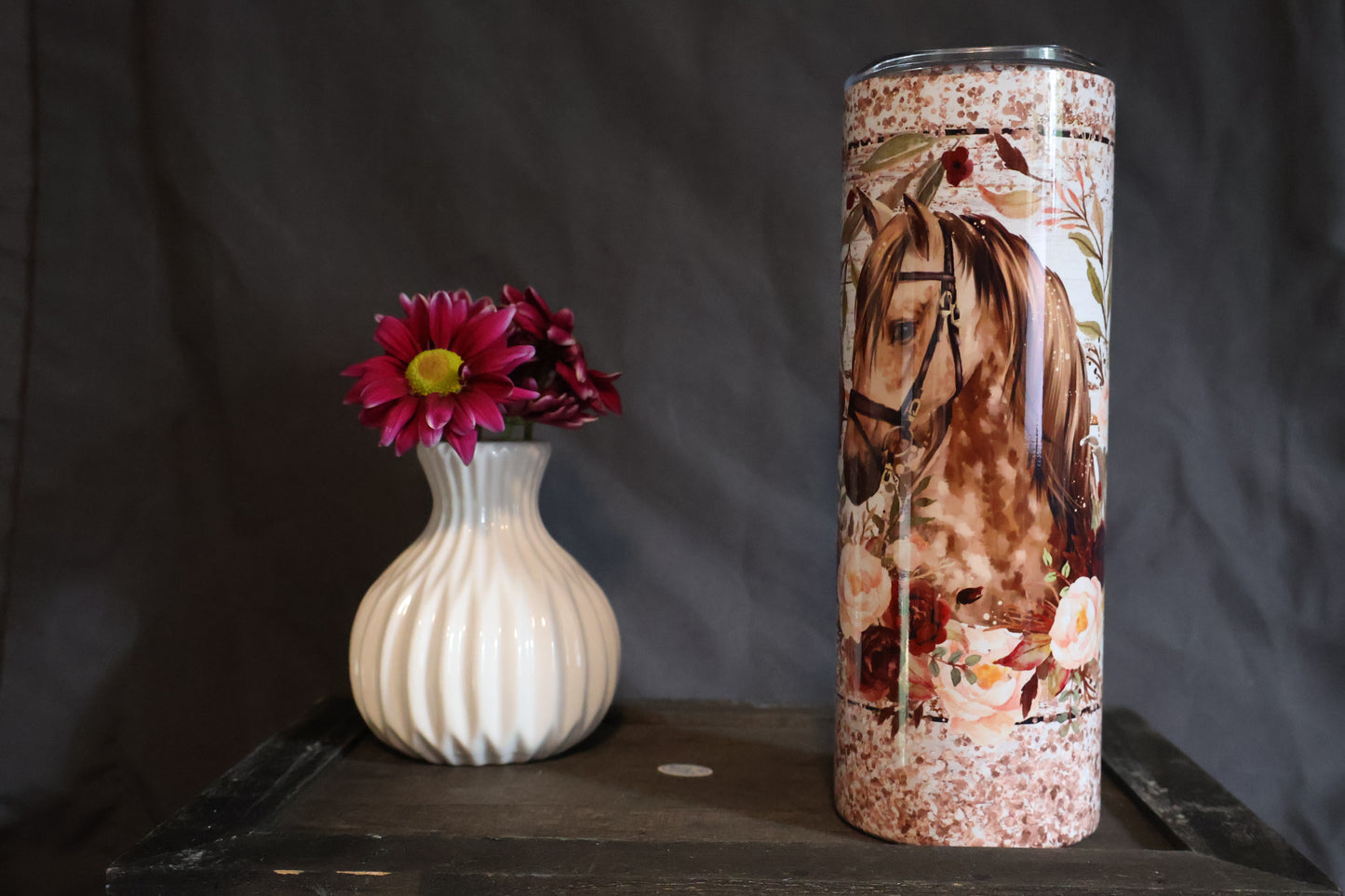Watercolor Horse With Flowers Tumbler 20 oz with Straw