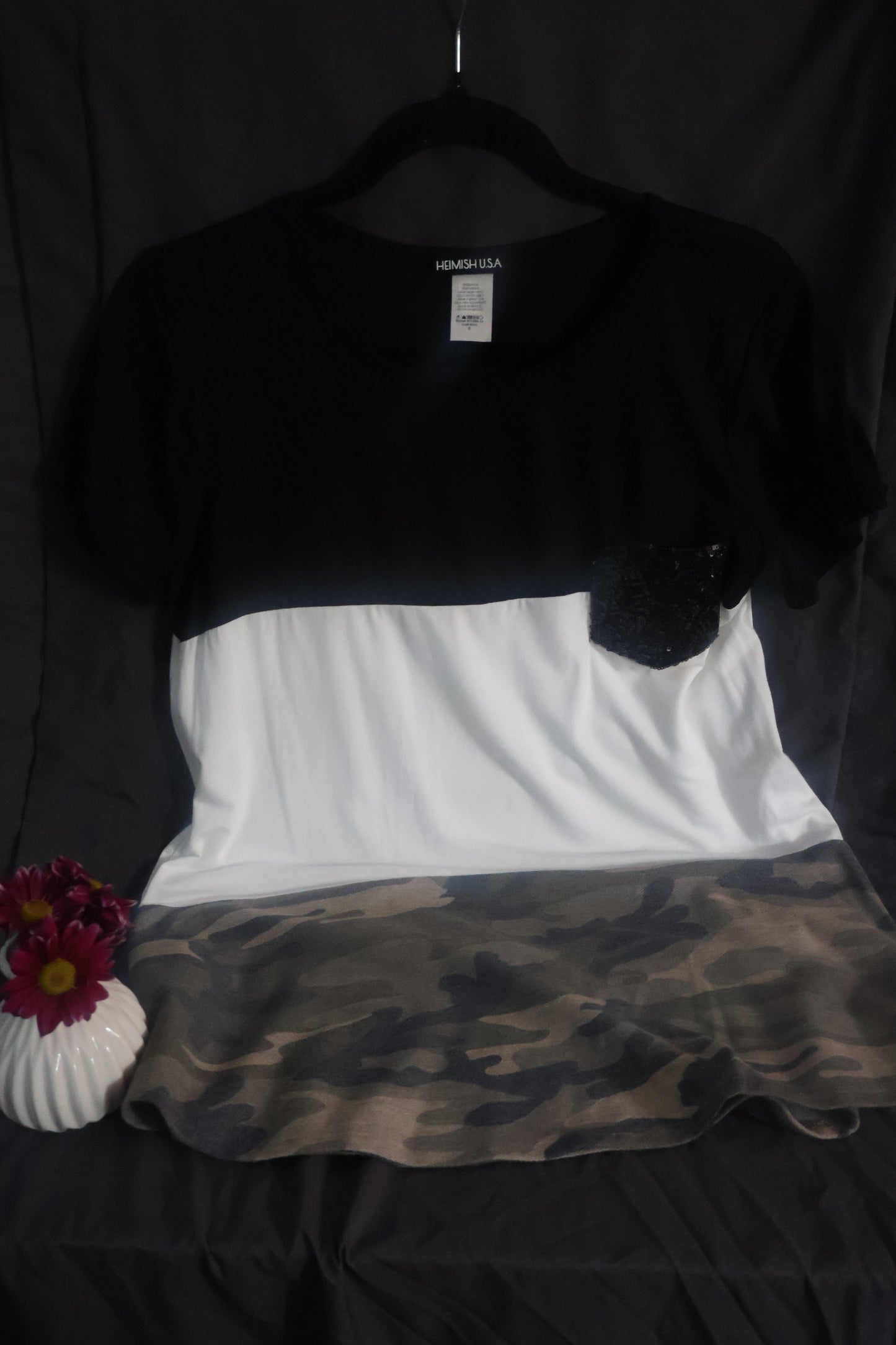 Camo Top With Sequins Pocket Tee