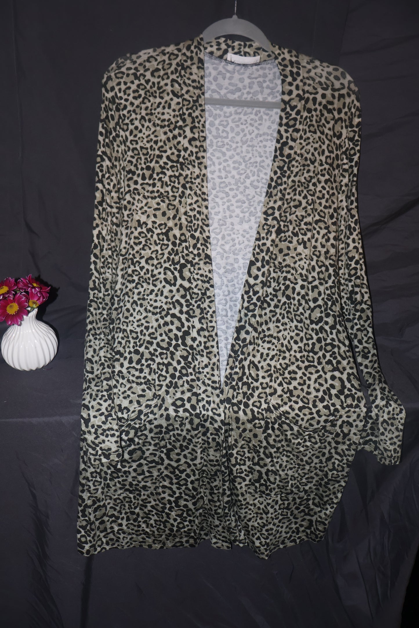 OLIVE LONG SLEEVE LEOPARD OPEN CARDIGAN *Final Sale*