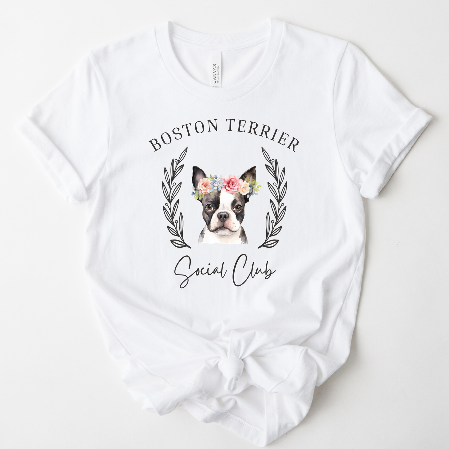 Boston Terrier Floral Social Club Graphic Tee