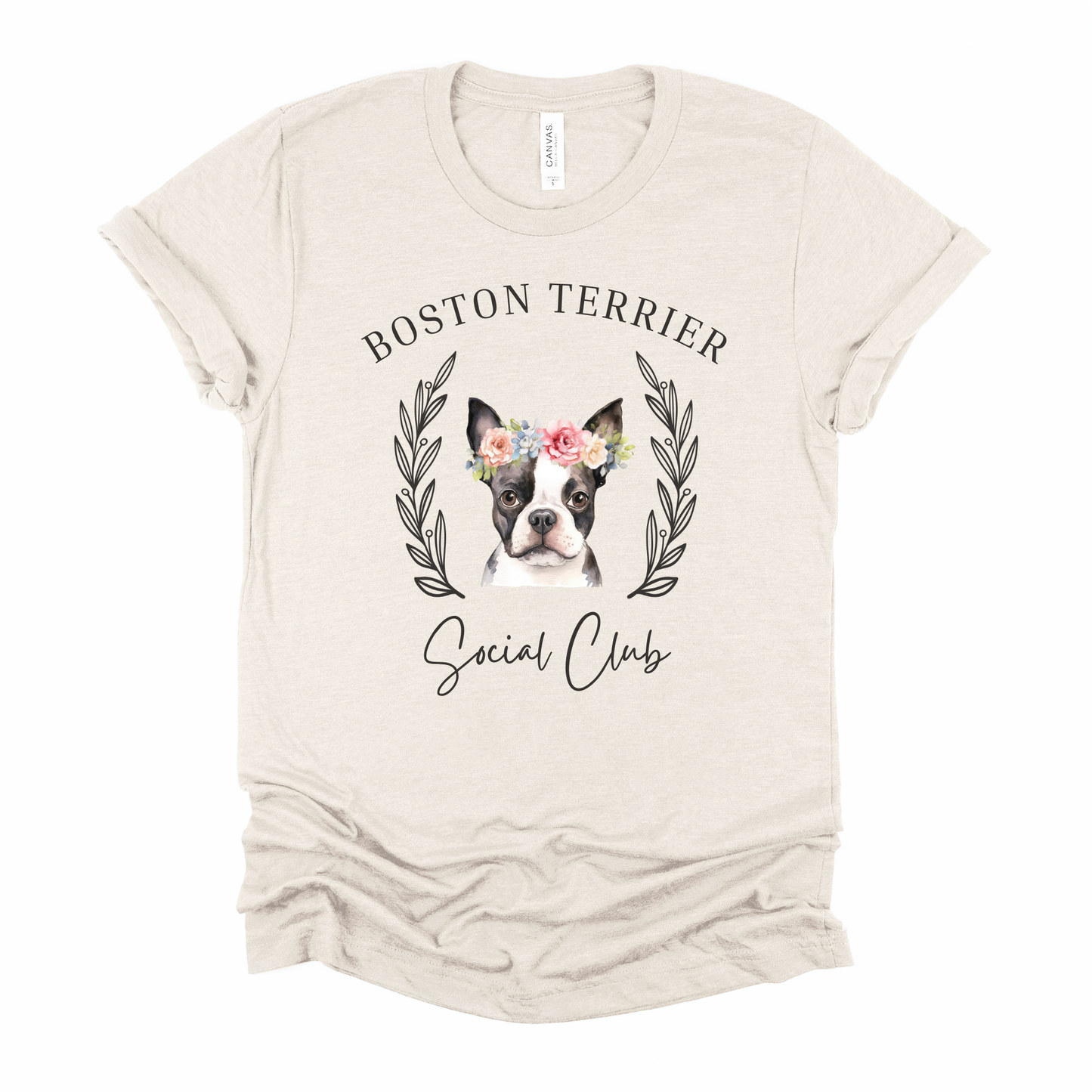 Boston Terrier Floral Social Club Graphic Tee