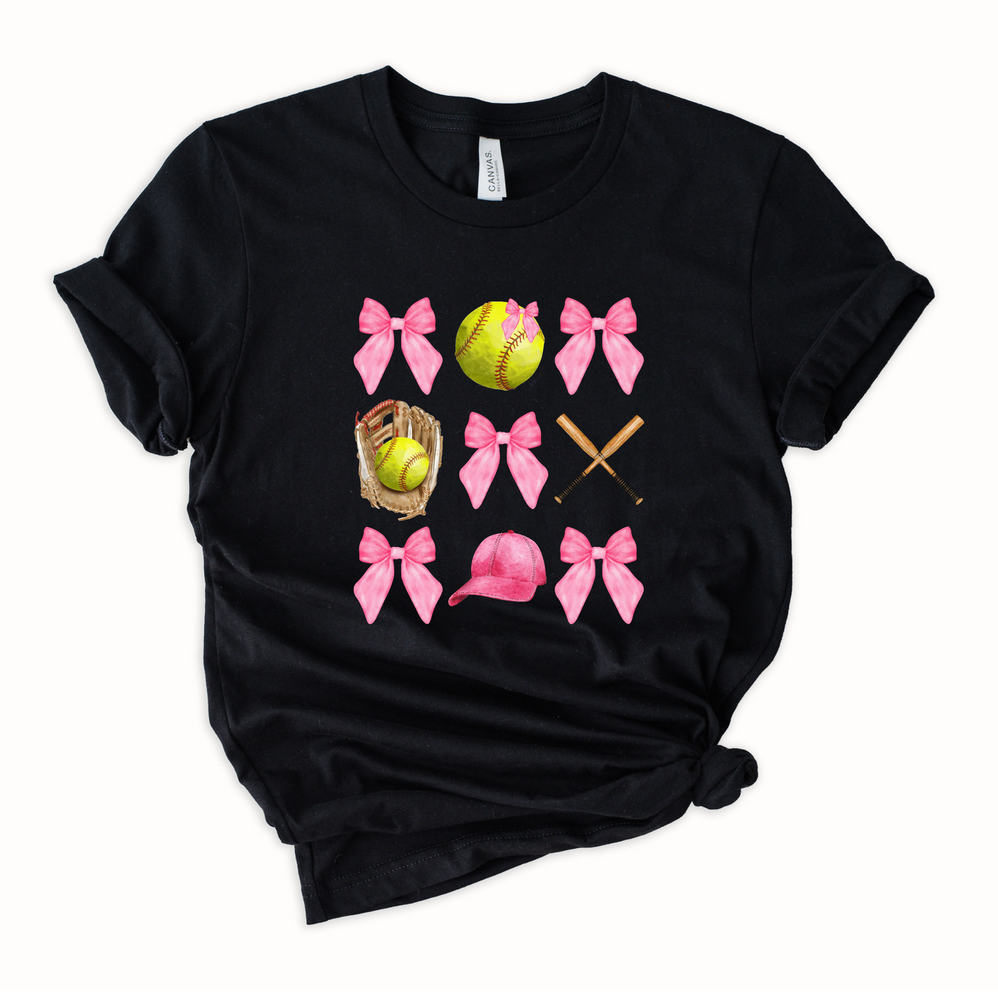 Softball Pink Bows Graphic Tee
