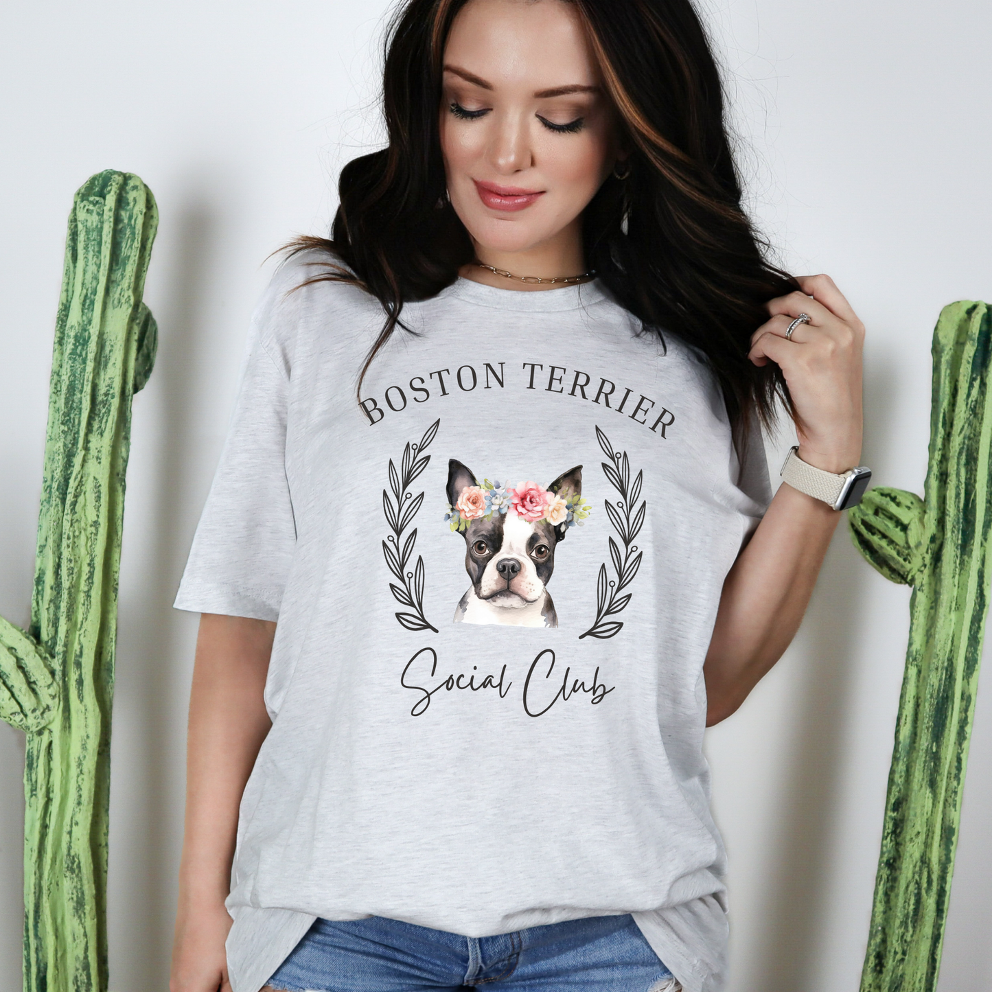 Boston Terrier Floral Social Club Graphic Tee