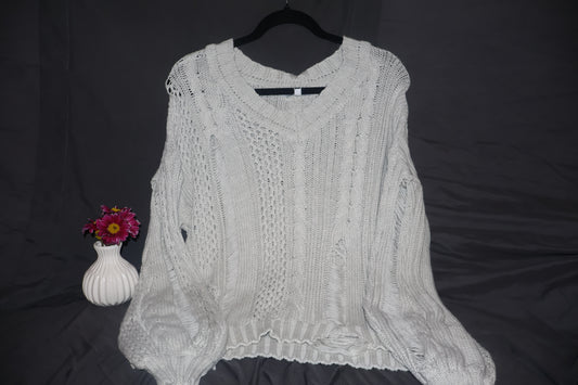 Long sleeve drop shoulder V-neck knitted sweater