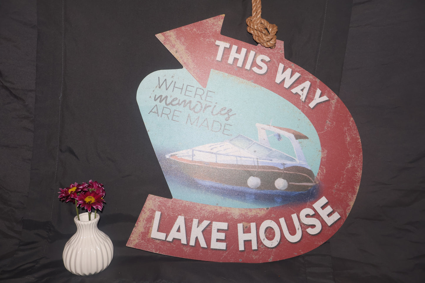 Lake House This Way Hanging Arrow Sign