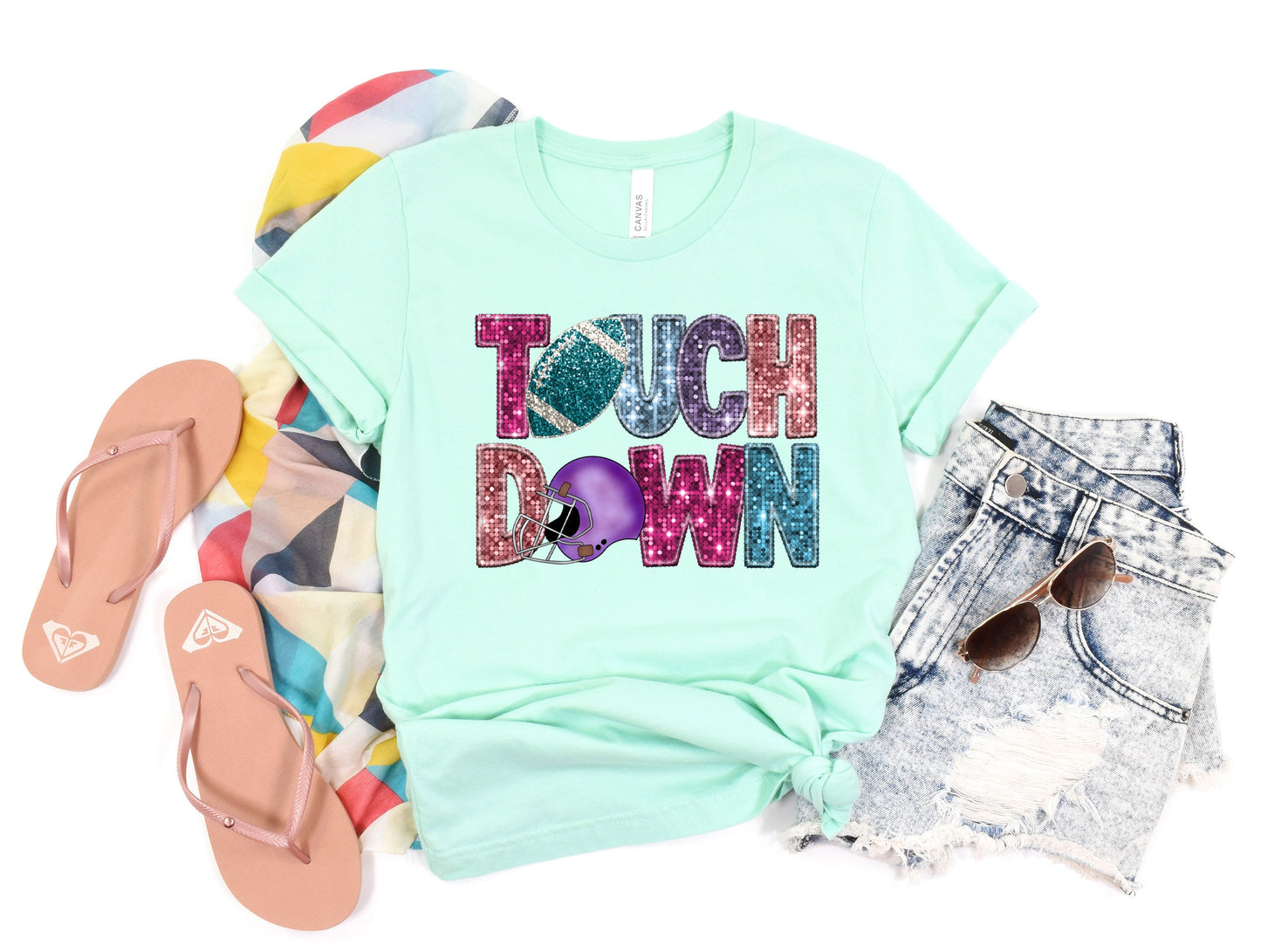 Pastel Football Bling Graphic Tee